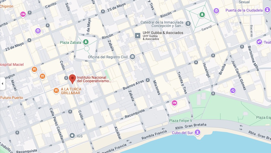 Mapa que muestra la ubicación de INACOOP en Sarandí 302, Montevideo, Uruguay